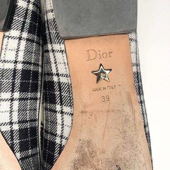 Dior J'Adior Tartan Print Wool Pointed Flats Logo Ribbon Trim EU 39 US 9 Black - Picture 9 of 11